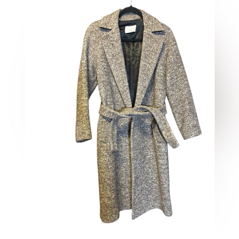 Sandro Paris Wool Silk Blend Brown Belted Women's Long Coat Jacket Size 36 - Picture 1 of 7